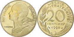 World Coins - France, 20 Centimes, Marianne, 1998, Monnaie de Paris, BE, Aluminum-Bronze