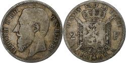 World Coins - Belgium, Leopold II, 2 Francs, 1866, Brussels, Silver,
