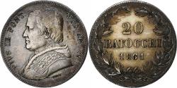 World Coins - ITALIAN STATES, PAPAL STATES, Pius IX, 20 Baiocchi, 1861, Rome, Silver