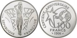 World Coins - France, 100 Francs, FIBA, basket-ball, 1991, Monnaie de Paris, BE, Silver