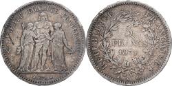 World Coins - France, 5 Francs, Hercule, 1875, Paris, Petit A, Silver,