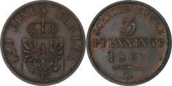 World Coins - Kingdom of Prussia, Wilhelm I, 3 Pfennig, 1867, Hannover, Copper