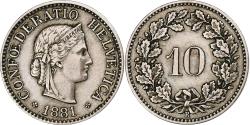 World Coins - Switzerland, 10 Rappen, Libertas, 1881, Bern, Copper-nickel, , KM:27