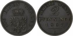 World Coins - Kingdom of Prussia, Wilhelm I, 2 Pfennig, 1867, Hannover, Copper,