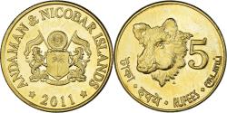World Coins - Coin, India, 5 Rupees, 2011, îles Andaman et Nicobar., , laiton