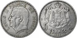 World Coins - Monaco, Louis II, 5 Francs, 1945, Aluminum, , Gadoury:MC135, KM:122