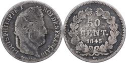 World Coins - France, 50 Centimes, Louis-Philippe, 1845, Rouen, Silver,