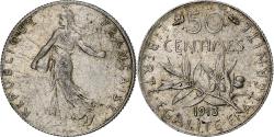 World Coins - France, 50 Centimes, Semeuse, 1913, Paris, Silver, , Gadoury:420