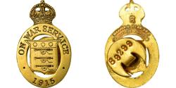 World Coins - United Kingdom , On War Service Badge, Medal, 1915, Excellent Quality, Brass, 43