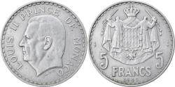 World Coins - Coin, Monaco, Louis II, 5 Francs, 1945, Paris, , Aluminum, KM:122