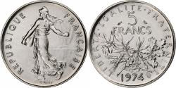 World Coins - France, 5 Francs, Semeuse, 1974, Paris, série FDC, Copper-nickel,