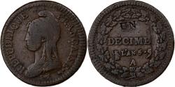 World Coins - France, 1 Décime, Dupré, AN 5, Paris, Modification of 2 décimes, Copper