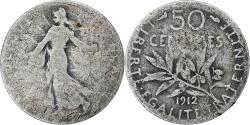 World Coins - France, 50 Centimes, Semeuse, 1912, Paris, Silver, , Gadoury:420