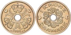 World Coins - Denmark, Margrethe II, 1 Krone, 2000, Copenhagen, Cupronickel,