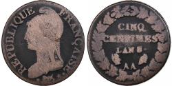 World Coins - France, 5 Centimes, Dupré, AN 8/5, Metz, Copper,