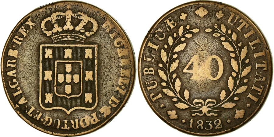 World Coins - Coin, Portugal, Miguel, 40 Reis, Pataco, 1832, , Bronze, KM:391