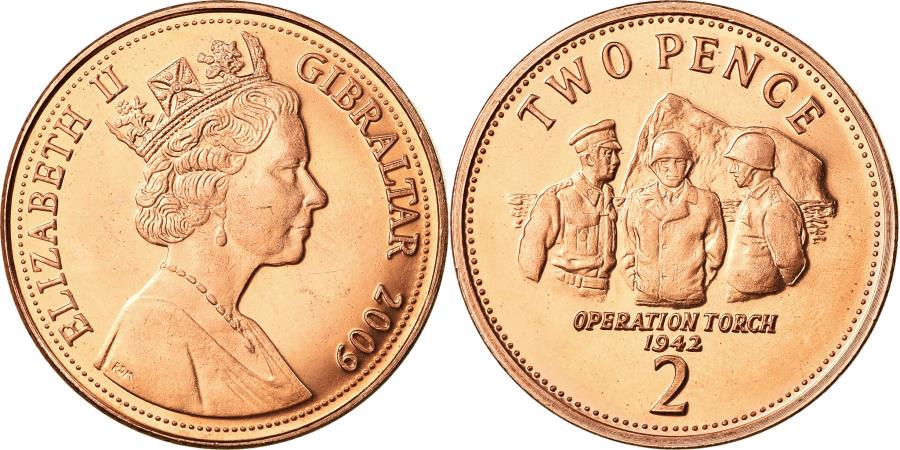 2009 Pobjoy Mint Elizabeth II Gibraltar Copper MS 2 Pence Coin #757186