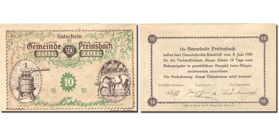 World Coins - Banknote, Austria, Preinsbach, 10 Heller, cheval, 1920 UNC(63) Mehl:FS 782a