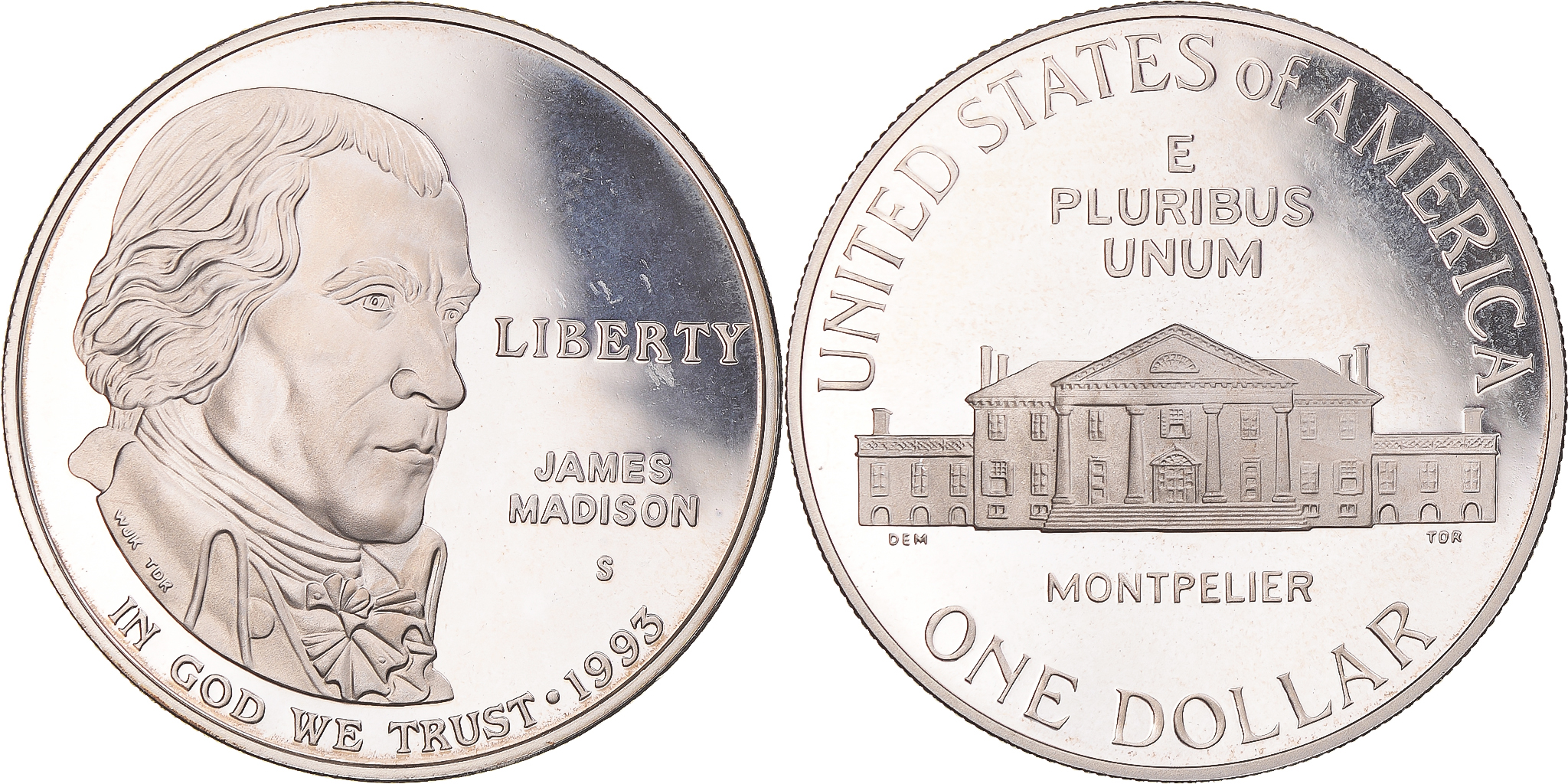 Coin, United States, James Madison, Dollar, 1993, U.S. Mint, San