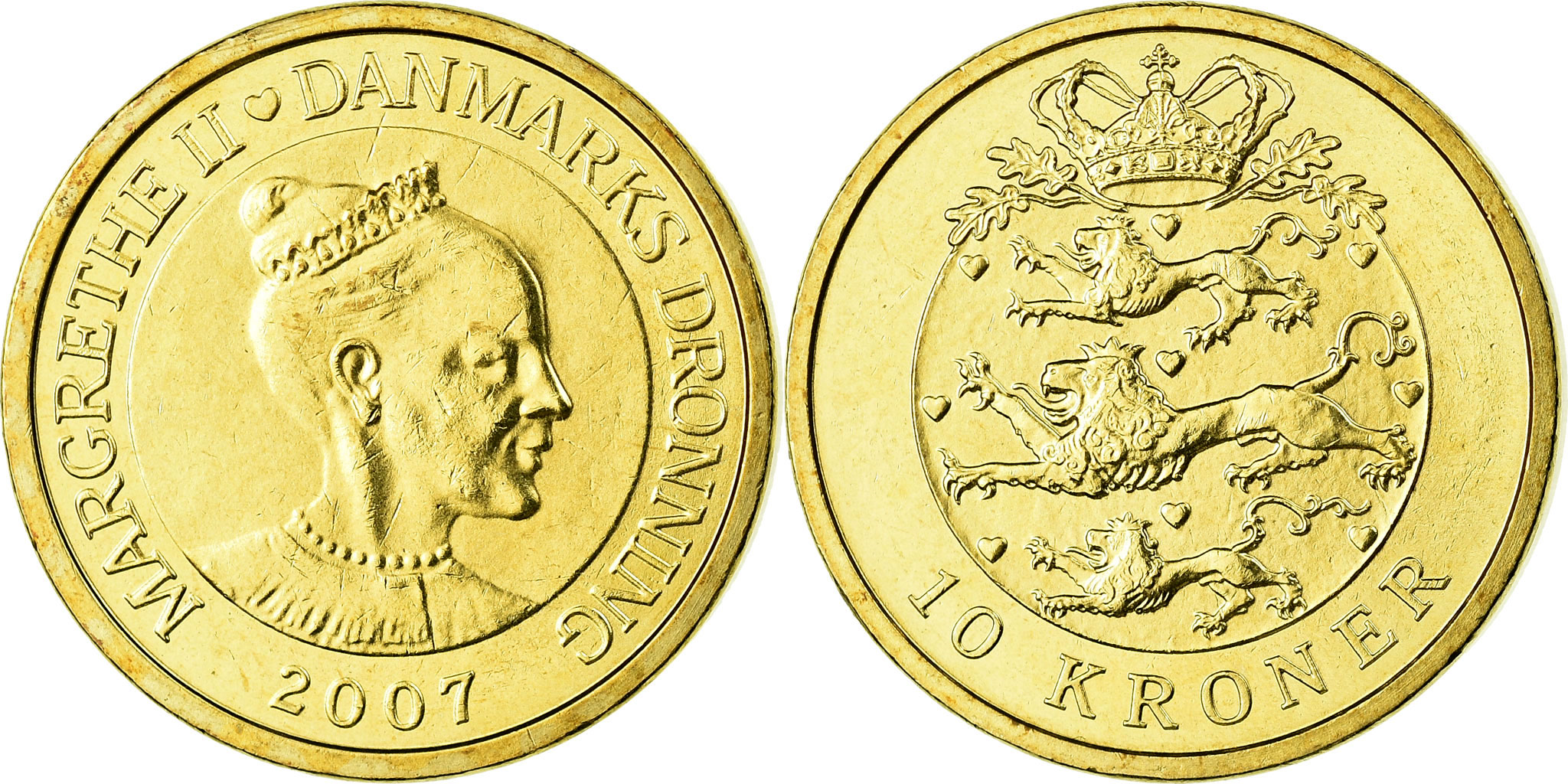 ○Denmark’s history○４枚組○１８cm◇ Copen◇ Coin, Denmark, Margrethe II, 10 Kroner, 2007, Copenhagen