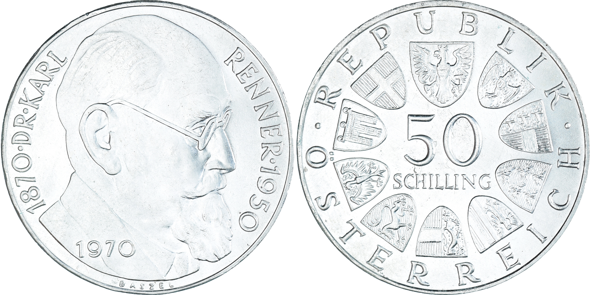 1970年オーストリア50shillng Coin, Austria, 50 Schilling, 1970, Proof, , Silver, KM:2909