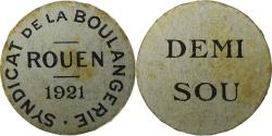 World Coins - France, Demi sou, Syndicat de la boulangerie, Rouen, 1921, Cardboard,