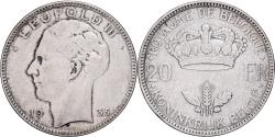 World Coins - Belgium, Leopold III, 20 Francs, 20 Frank, 1935, Brussels, Silver,