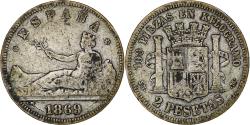 World Coins - Spain, Provisional Government, 2 Pesetas, 1869, Madrid, Silver,