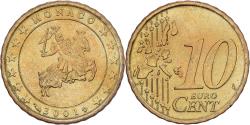 World Coins - Monaco, Rainier III, 10 Euro Cent, 2001, Paris, Brass, , KM:170