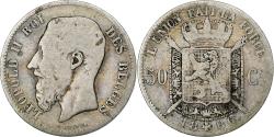 World Coins - Belgium, Leopold II, 50 Centimes, 1886, Brussels, Silver,