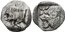 Ancient Coins - Mysia, Hemiobol, ca. 550-450 BC, Kyzikos, Silver,