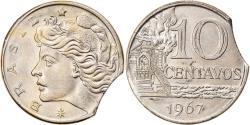 World Coins - Coin, Brazil, 10 Centavos, 1967, error clipped planchet,
