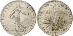 World Coins - France, Semeuse, 50 Centimes, 1908, Paris, , Silver, KM:854