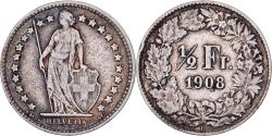 World Coins - Switzerland, 1/2 Franc, 1908, Bern, Silver, , KM:23