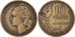 World Coins - Coin, France, Guiraud, 10 Francs, 1951, Beaumont - Le Roger, Error Rotaded Die