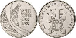 World Coins - France, 5 Francs, Tour Eiffel, 1989, Paris, Nickel Clad Copper-Nickel