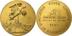 World Coins - France, Medal, Aéroport de Rouen, Vallée de Seine, 1991, Vermeil,