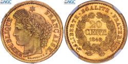 World Coins - France, 20 Centimes, 1849, Paris, Pattern, Pedigree, Gold, NGC,