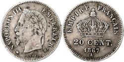 World Coins - France, Napoleon III, 20 Centimes, 1867, Paris, , Silver, KM:808.1