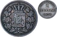 World Coins - Coin, German States, BAVARIA, Ludwig II, 2 Pfennig, 1870, , Copper