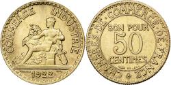 World Coins - France, 50 Centimes, Chambre de commerce, 1922, Paris, Aluminum-Bronze