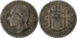 World Coins - Spain, Alfonso XII, 50 Centimos, 1881, Madrid, Silver,