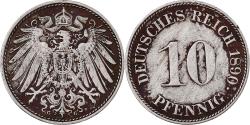 World Coins - Germany, Wilhelm II, 10 Pfennig, 1890, Karlsruhe, Copper-nickel,