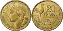 World Coins - France, 20 Francs, Guiraud, 1951, Beaumont-Le-Roger, Cupro-Aluminium,