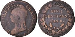 World Coins - Coin, France, Dupré, 5 Centimes, AN 8, Metz, , Bronze, KM:640.2