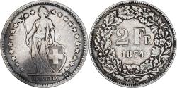 World Coins - Switzerland, 2 Francs, 1874, Bern, Silver, , KM:21