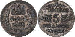 World Coins - Tunisia, Ahmad Pasha Bey, 5 Francs, AH 1353/1934, Paris, Silver,