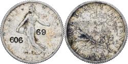 World Coins - France, Franc, Semeuse, 1917, Paris, Contremarque, Silver,