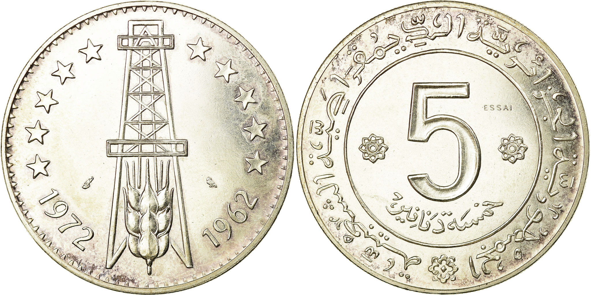 Coin, Algeria, 5 Dinars, 1972, Paris, ESSAI, , Silver, KM:E4