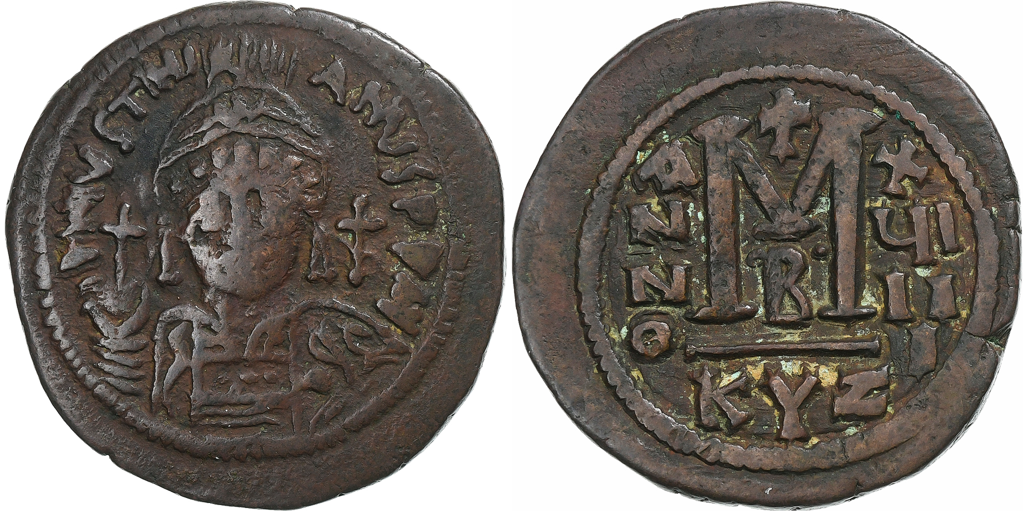 Justinian I, Follis, 545-546, Kyzikos, Bronze, , Sear:207